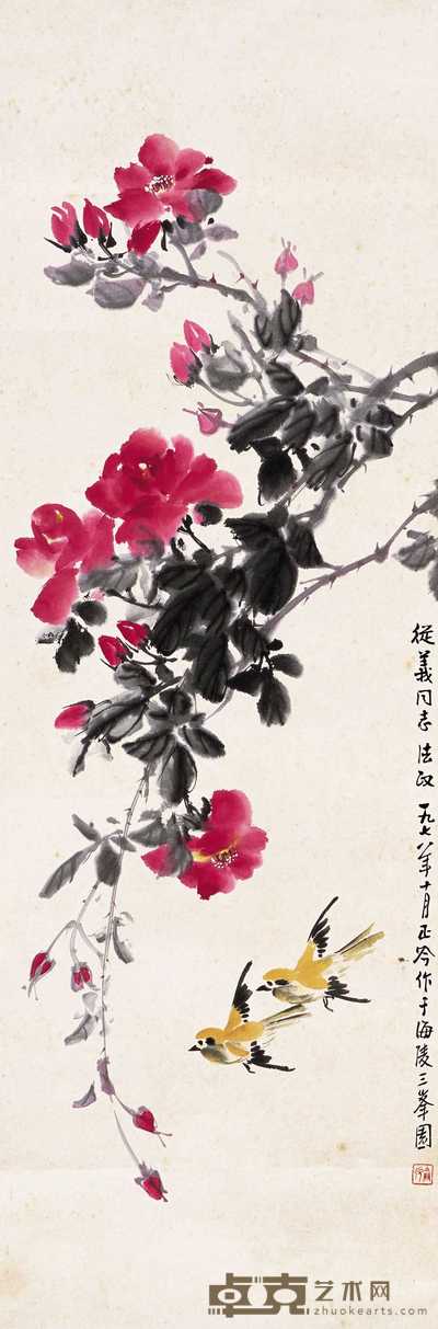 张正吟 1978年作 花鸟 立轴 90×30.7cm